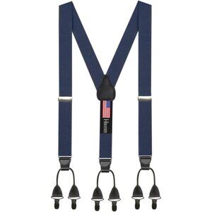 Hold'Em Men Elastic Double-Hold Button Look Suspenders No Slip Pin Clip - Navy